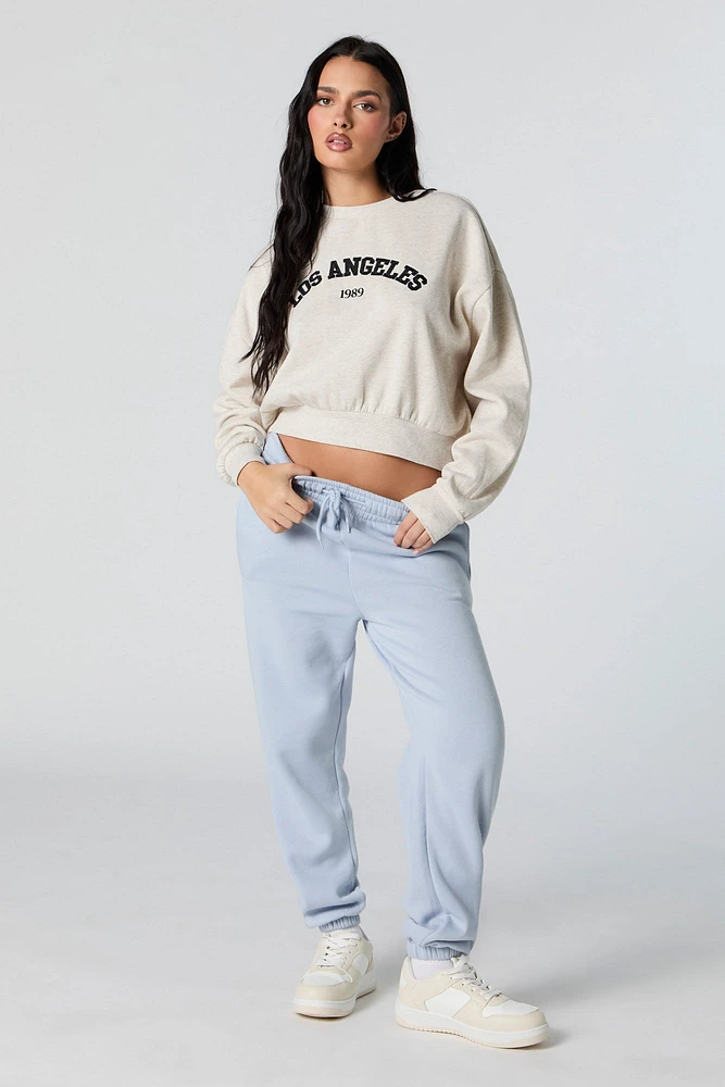 Los Angeles Embroidered Cropped Fleece Sweatshirt