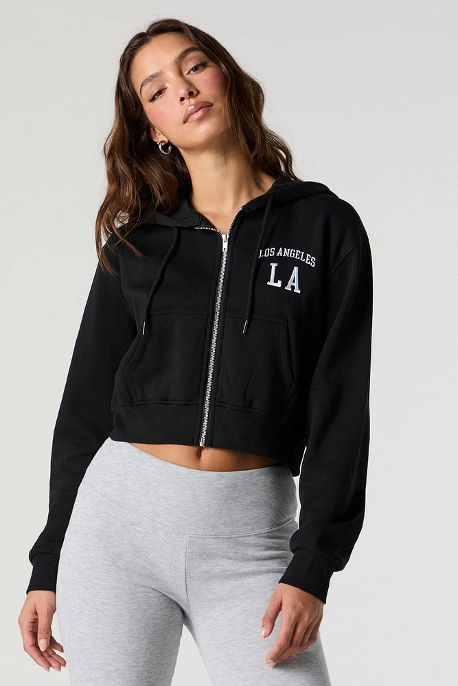 Destination Embroidered Zip-Up Cropped Hoodie