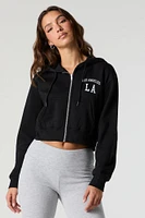 Destination Embroidered Zip-Up Cropped Hoodie