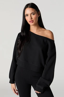 Soft Fleece Off Shoulder Cropped Sweatshirt