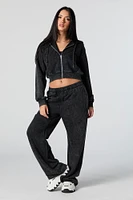 Fleece Washed Zip-Up Cropped Hoodie