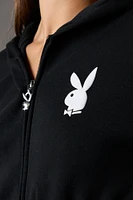 Playboy Graphic Cropped Zip-Up Fleece Hoodie