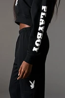 Playboy Graphic Fleece Cropped Hoodie