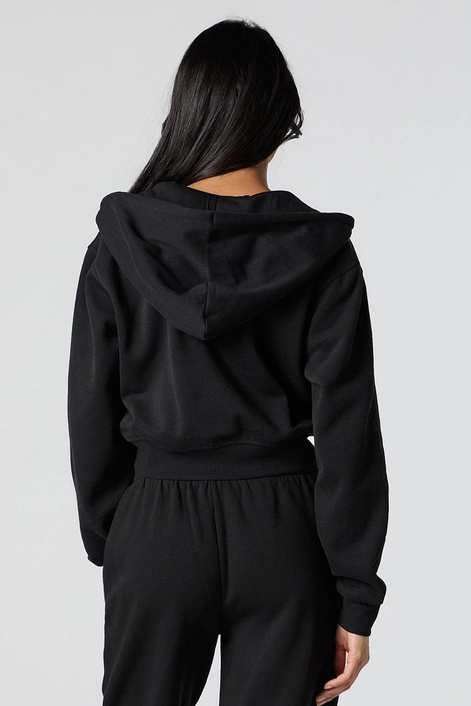 Fleece Zip-Up Cropped Hoodie