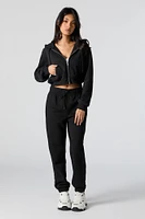 Fleece Zip-Up Cropped Hoodie