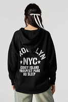 Oversized Puff Print Graphic Zip-Up Fleece Hoodie