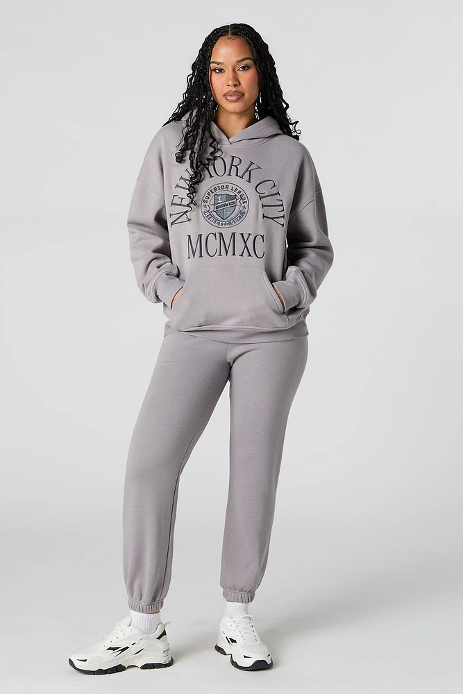 City Embroidered Oversized Fleece Hoodie