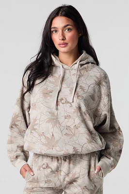 Camo Leaf Print Fleece Hoodie