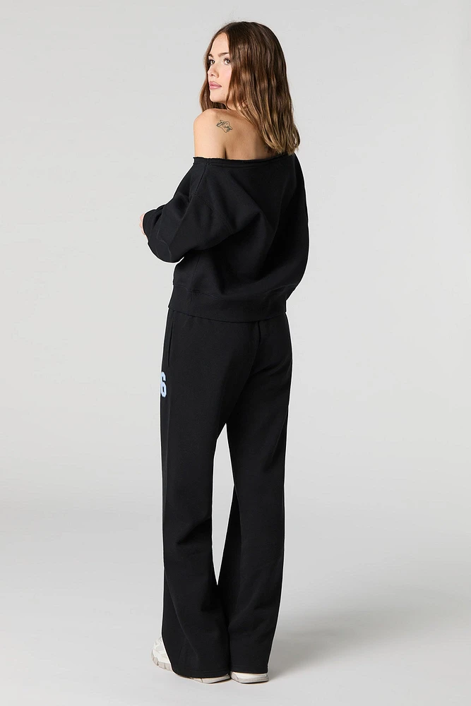 HD Print Wide Leg Fleece Sweatpant