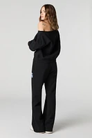 HD Print Wide Leg Fleece Sweatpant