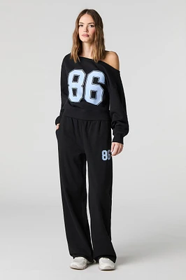 HD Print Wide Leg Fleece Sweatpant