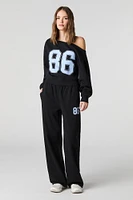 HD Print Wide Leg Fleece Sweatpant