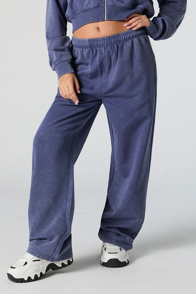 Fleece Washed Wide Leg Sweatpant