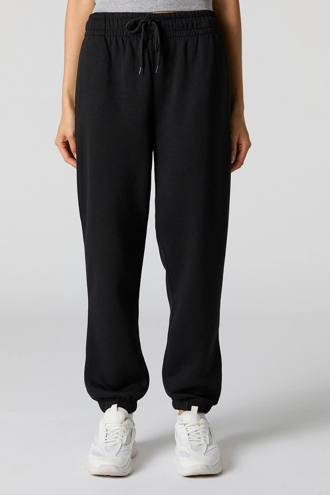 High Rise Solid Fleece Jogger