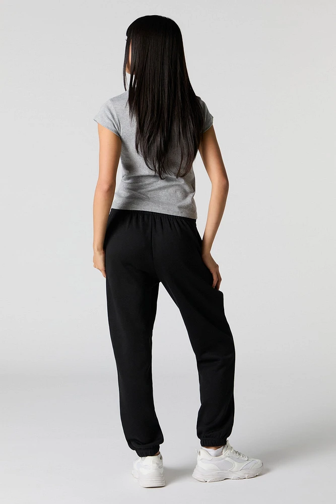 High Rise Solid Fleece Jogger