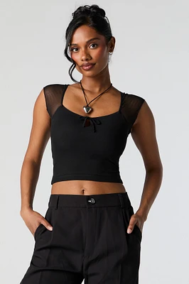 Mesh Sleeve Cut-Out Crop Top