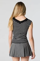 Striped Ribbed V-Neck Skimmer Top