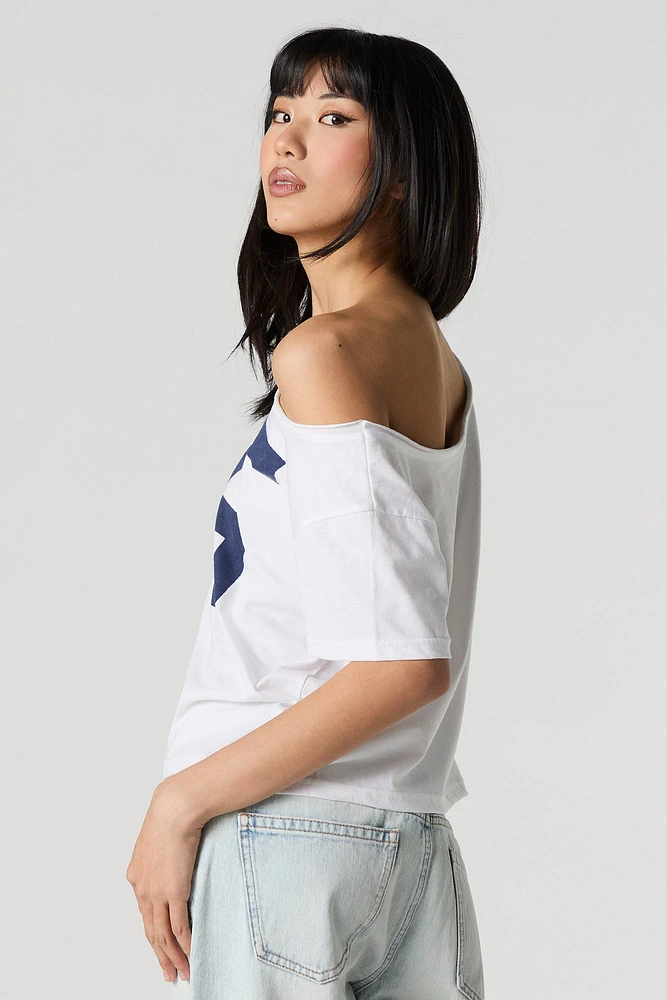 T-shirt imprimé avec épaules dénudées