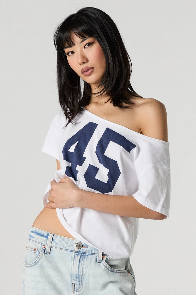 T-shirt imprimé avec épaules dénudées