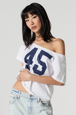 T-shirt imprimé avec épaules dénudées