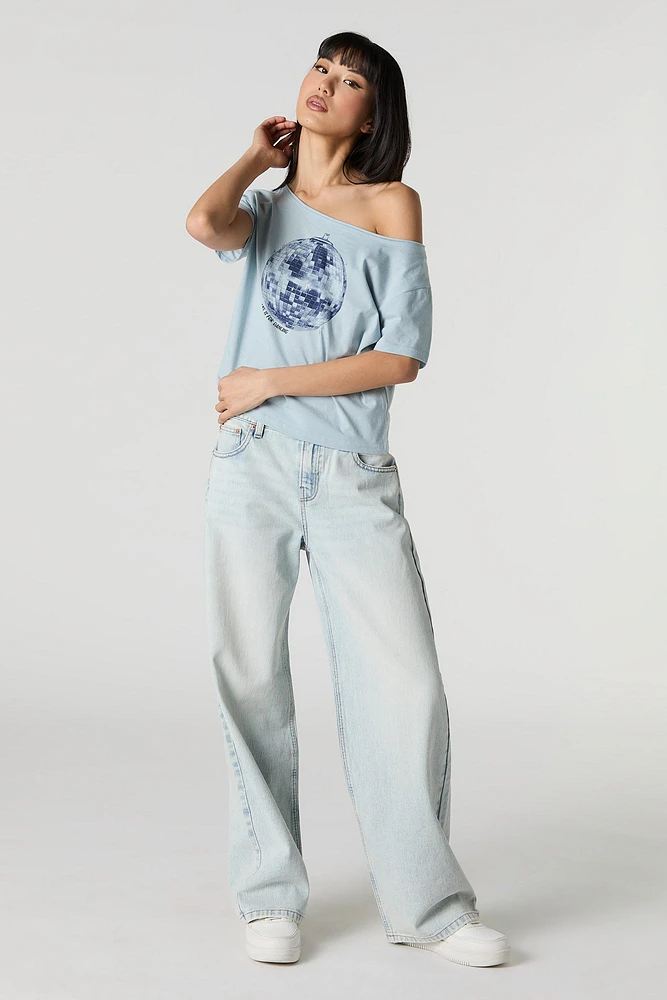 Graphic Off Shoulder T-Shirt