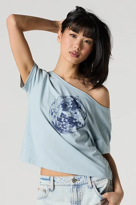 Graphic Off Shoulder T-Shirt