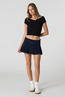 Ribbed Wide V-Neck Cropped T-Shirt