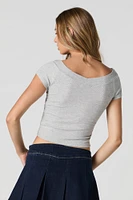 Ribbed Wide V-Neck Cropped T-Shirt