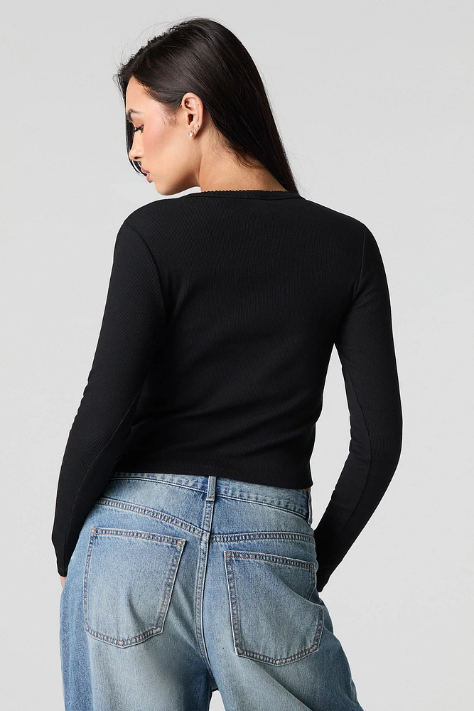Ribbed Button-Up Cardigan Top