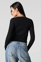 Ribbed Button-Up Cardigan Top
