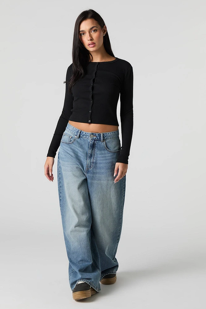Ribbed Button-Up Cardigan Top