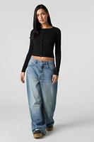 Ribbed Button-Up Cardigan Top