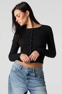 Ribbed Button-Up Cardigan Top