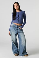 Ribbed Button-Up Cardigan Top