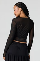 Mesh Cropped Button-Up Top