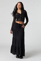 Mesh Cropped Button-Up Top