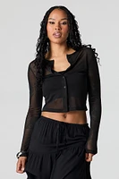 Mesh Cropped Button-Up Top