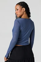 Mesh Cropped Button-Up Top