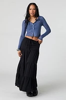 Mesh Cropped Button-Up Top