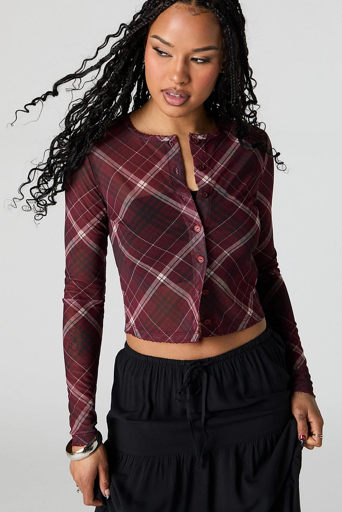 Haut boutonné court en filet