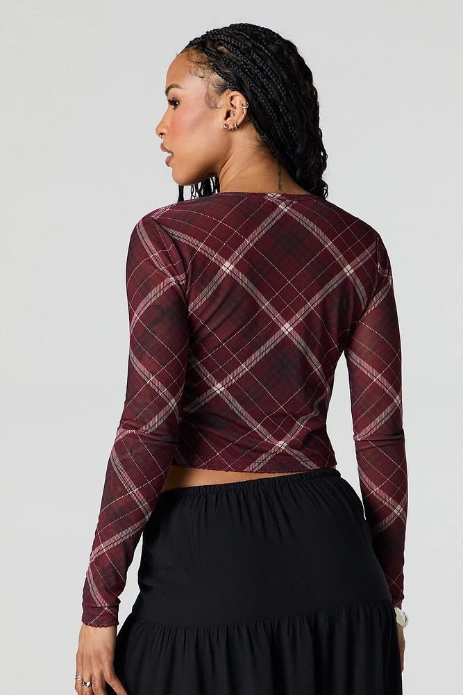 Haut boutonné court en filet
