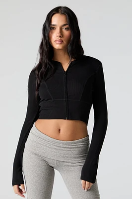 Ribbed Zip-Up Cropped Hoodie