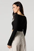 Ribbed Boat Neck Long Sleeve Top