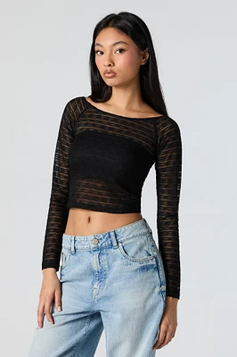 Floral Lace Long Sleeve Crop Top