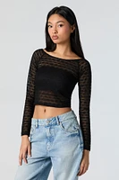 Floral Lace Long Sleeve Crop Top