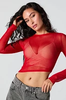 Rhinestone Mesh Cropped Long Sleeve Top