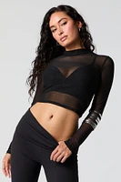 Mesh Mock Neck Long Sleeve Top