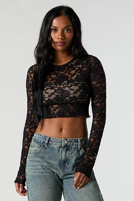 Floral Lace Cropped Long Sleeve Top