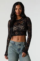 Floral Lace Cropped Long Sleeve Top