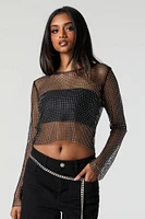 Rhinestone Fishnet Long Sleeve Top